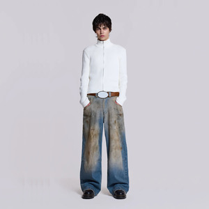 Wholesale High Quality Men's 100% Cotton for & Stonewashed High Waist Straight Fit Summer Casual <b>Jeans</b> OEM Service - Product Image 1