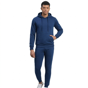 Survêtement d'hiver personnalisé pour hommes, coupe skinny, à capuche, respirant, épais, imprimé couleur unie, style streetwear, avec pantalon évasé superposé, vente en gros - Product Image 4
