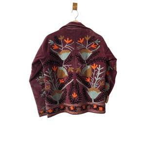 Handmade Women Velvet <b>Quilted</b> Jacket Winter Wear Vintage Suzani Embroidered Maroon Regular Coat Breathable Eco-Friendly Floral - Product Image 2