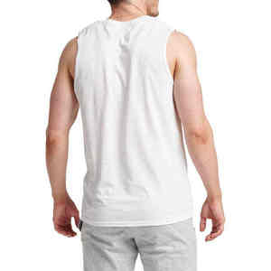 Camisetas sin mangas de color blanco sólido, 100% algodón, de venta caliente, para hombre, transpirables, con cuello redondo, para correr y hacer deporte. - Product Image 3