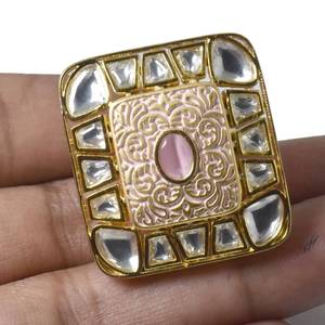 Bague ajustable plaquée or 22 carats, rose, Meenakari Kundan, faite à la main, bijou de mariage indien traditionnel, bague de déclaration pour mariée - Product Image 2