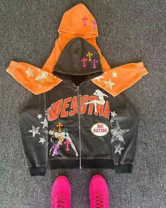 Custom High Quality 100% Cotton French Terry Streetwear Digital Printing Stonewashed Heavyweight Regular Length <b>Zip</b> Autumn - Product Image 3