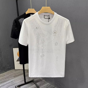 T-shirt en strass de qualité supérieure fabriqué au Pakistan, t-shirt en strass avec logo personnalisé de haute qualité pour la vente en ligne - Product Image 4