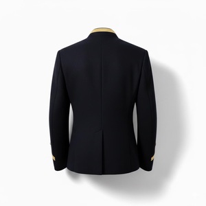Blouson d'hiver vintage pour homme en laine noire et polyester, doublé, écologique, à double boutonnage, avec boutons brodés dorés et col montant - Product Image 3