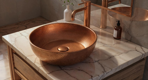 Handmade <b>Round</b> Copper Countertop Sink Hammered Vessel <b>Basin</b> for Contemporary Bathroom Vanity and Interior Design - Product Image 3