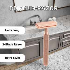 มีดโกนแบบคลาสสิกสำหรับผู้ชาย พร้อมใบมีดสแตนเลส ด้ามจับโลหะ ดีไซน์ใบมีดคู่ สำหรับโกนขนตามร่างกาย บิกินี่ ใบหน้า และใต้วงแขน - Product Image 2