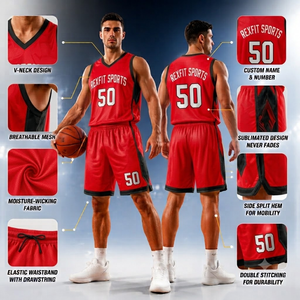 Maillot de basket Rexfit Journey 50, sublimé, rayé, marron, col en V, sans manches, respirant, en mesh, uniforme adulte unisexe - Product Image 3