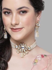 Conjunto de Collar de Aleación Chapado en Oro con Diseño de Flor de Perla en Verde para Joyería de Boda y Fiesta para Mujer - Product Image 3
