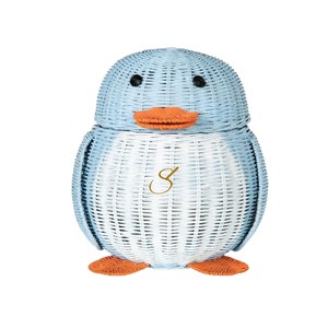 Decorative Penguin Rattan <b>Storage</b> Basket with Cover Classroom Book Organizer Kids Toy <b>Chest</b> Nursery Laundry Basket - Product Image 1