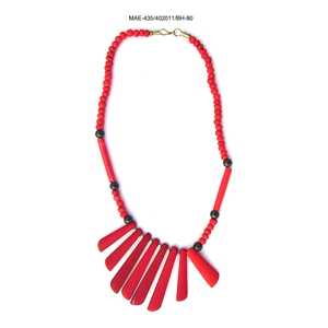 Collar Geométrico Rojo con Cadena de Cuentas y Colgante en Forma de Abanico para Mujer, Joyería de Moda para Fiestas a Precio de Mayoreo - Product Image 2