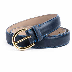 <b>Women</b> <b>Navy</b> Blue Leather <b>Belt</b> Gold Buckle Fashion Waist <b>Belt</b> for Ladies Casual Dress Jeans Wholesale Supplier Custom OEM Exporter - Product Image 2