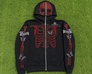 SALSTAR Sweat à capuche noir pour homme, imprimé squelette gothique avec strass, coupe classique, pour l'automne - Product Image 6