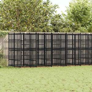 Enclos pour chien durable de 198,5 pieds carrés en acier thermolaqué noir, portails et enclos pour animaux de compagnie - Product Image 1