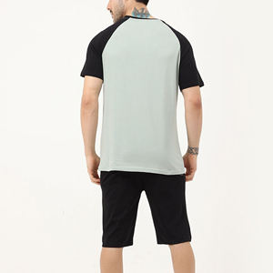 Ensemble T-shirt et short en coton pour homme, col rond, manches raglan, respirant, décontracté, pour l'été, avec impression de lettres sur le devant - Product Image 2