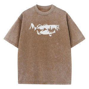 Camiseta con estampado de pez forestal lavado, unisex, corte holgado, 100% algodón, 280g, estilo retro suave, hip hop, vintage, para camiseta con efecto lavado - Product Image 6