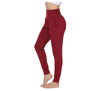 Pantalones de yoga estilo harem color granate para mujer, cómodos, con bolsillos prácticos, cintura alta, para hacer ejercicio, de corte holgado, para el gimnasio. - Product Image 5