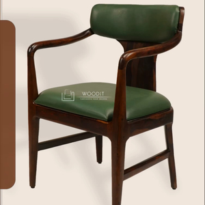 Luxury Mid-Century Modern Executive 100% Natural Solid Wooden Dining Arm Chair With Leather Upholstered Backrest & Cushion Chair - Product Image 2