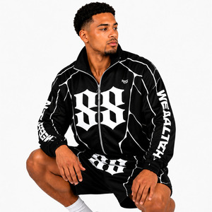 Custom Black Full Zip Track <b>Jacket</b> and Shorts Set <b>Gothic</b> Summer Windbreaker Tracksuit Nylon Men's Shorts Windbreaker Hoodies USA - Product Image 4