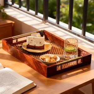 Elegant <b>Storage</b> And Serving Tray With Golden Handles Stylish Design Perfect For <b>Bedside</b> Coffee Table Snacks And Home Decor - Product Image 2