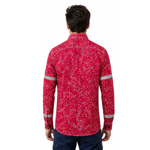 Chemise de travail unisexe en coton imperméable rouge réfléchissant à manches longues, haut d'uniforme haute visibilité avec poche et imprimé bandana - Product Image 5