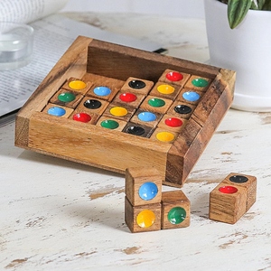 Wooden Sliding Tile <b>Puzzle</b> Game With Colorful Colored Dots Interactive Brain Teaser Toy For Logic Skill Development Play And Fun - Product Image 5