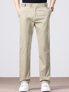 <b>Men's</b> <b>Khaki</b> Cotton Casual Pants Wide Leg Straight Fit Mid Waist Drawstring Closure Anti-Wrinkle Oxford Fabric Lightweight - Product Image 2