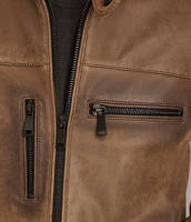 Veste de moto vintage unisexe en cuir véritable marron, style café racer, col montant, veste de motard personnalisée