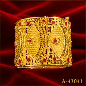 Gold Plated Cuff Bracelet Floral Design Red Rhinestones Women's Wedding Jewelry A-43037 - Product Image 5