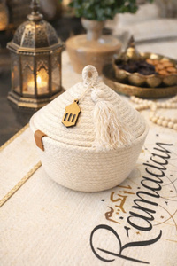 Durable Handmade Wicker Gift <b>Hamper</b> <b>for</b> Festive Decorations and Treats Stylish Ramadan Eid Gergean Cotton Basket - Product Image 4