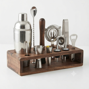 Juego de herramientas de barman de acero inoxidable para manualidades, con soporte de madera, para fiestas, juego completo de herramientas para barra de cócteles - Product Image 2