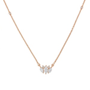 Collier en or rose 14 carats avec diamant de laboratoire en forme de pétale de lotus, pendentif délicat à trois diamants marquise, bijou floral tendance - Product Image 6
