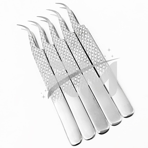 Pince à épiler professionnelle RMI tendance en acier inoxydable pour extensions de cils, pointe fine, courbée, droite, à pointe en fibre, biseautée - Product Image 1