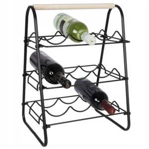 ROYAL HOME COLLECTION Modern <b>9</b>-Bottle <b>Iron</b> Wine Holder Stand Metal Wire Design Black Finish for Tabletop Countertop Home Storage - Product Image 1