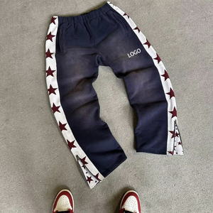 Pantalones de chándal para correr de pierna ancha y pesada con logotipo impreso de gran tamaño personalizado para hombre, pantalones de chándal con lavado ácido de piedra para pantalones de hombre - Product Image 1