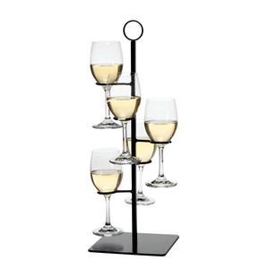 Présentoir vertical moderne classique en métal noir pour 4 bouteilles de vin, avec base à roulettes, capacité 3L, idéal pour les soirées dégustation - Product Image 1