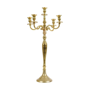 Porte-bougie traditionnel en métal doré pour les cérémonies du temple et la décoration de la maison - Product Image 2