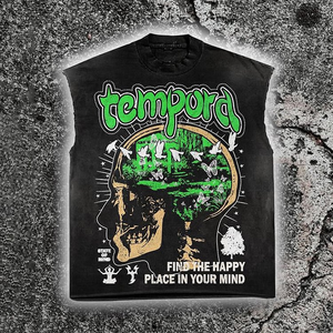 Men's Long Sleeve Tank <b>Top</b> Polyester/Cotton Eco-Friendly Breathable <b>Skull</b> Print Street Style O-Neck Plus Size Acid Wash Jersey - Product Image 2