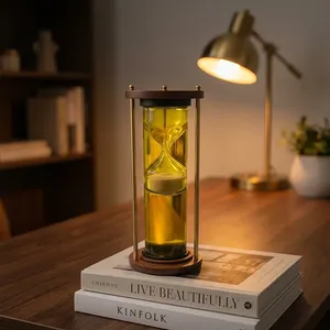 Reloj de Arena Grande Amarillo con Marco de Madera Vintage, Reloj Decorativo Silencioso para el Hogar, Cocina, Oficina, Escritorio - Product Image 5
