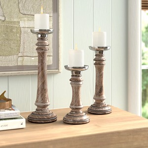<b>Candlestick</b> Holder Set of 3 Rustic Brass Finish with <b>Silver</b> Accents for Home Decoration - Product Image 1