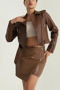 Veste en cuir pour femme à manches longues, coupe ajustée, design décontracté, vêtements d'hiver - Product Image 5