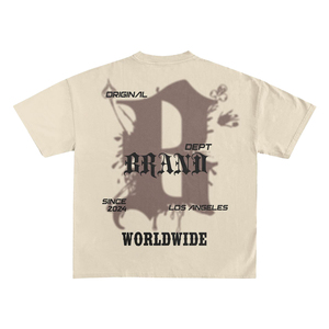 T-shirt pour homme Your BRAND, beige, manches courtes, col rond, coupe classique, imprimé lettres, en jersey de coton, style streetwear, coupe ample - Product Image 3