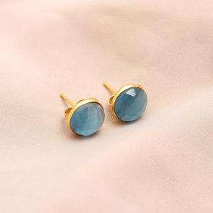 Natural <b>Blue</b> Monalisa Quartz Gemstone <b>Stud</b> <b>Earrings</b>, Vermeil Gold Wedding <b>Stud</b> <b>Earrings</b> For Wholesale Suppliers - Product Image 3