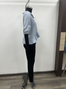 Women's Light Blue Cotton Casual <b>Top</b> with Peter Pan Collar Ruffles Three Quarter Sleeve Sweet Vintage Style Spring Summer XL - Product Image 4