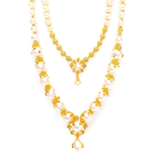 Conjunto de Collar de Diseño con Perlas y Piedras Chapado en Oro para Mujer - Product Image 2