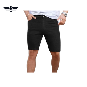 Shorts en jean noir pour homme, taille mi-haute, coupe droite, décontracté, pour l'été, fermeture boutonnée, 100 % coton tissé - Product Image 1