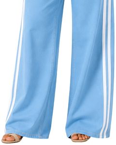 <b>Light</b> Blue Women High Waist Wide Leg Denim Jeans With White Side Stripe Loose Fit Cotton Denim Pants Casual Streetwear <b>Trousers</b> - Product Image 5