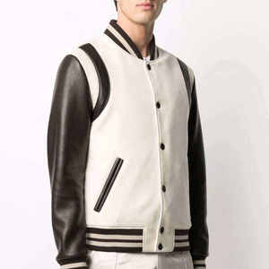 Custom <b>Men</b> Vintage Baseball Varsity <b>Jacket</b> High Quality Streetwear Patchwork Bomber Letterman <b>Jackets</b> with <b>Leather</b> Sleeves - Product Image 2