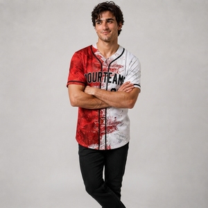 เสื้อเบสบอลแบบกำหนดเองได้สำหรับทุกเพศ พิมพ์ลายทีมของคุณด้วยเทคนิค Sublimation แห้งเร็ว ผลิตจากโพลีเอสเตอร์ แขนสั้น ทรงปกติ คอวี มีไซส์พลัสทุกขนาด - Product Image 1