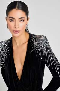 Club Wear Velvet Fabrication Signature Flared Silhouette <b>Women's</b> Wear Jumpsuits Bulk supply Casual Clubwear One Piece <b>Rompers</b> - Product Image 4