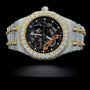 Reloj de lujo clásico de hip hop con esqueleto bicolor personalizado, completamente cubierto de diamantes de moissanita redondos, elegante y lujoso para hombre, ideal para regalo. - Product Image 1